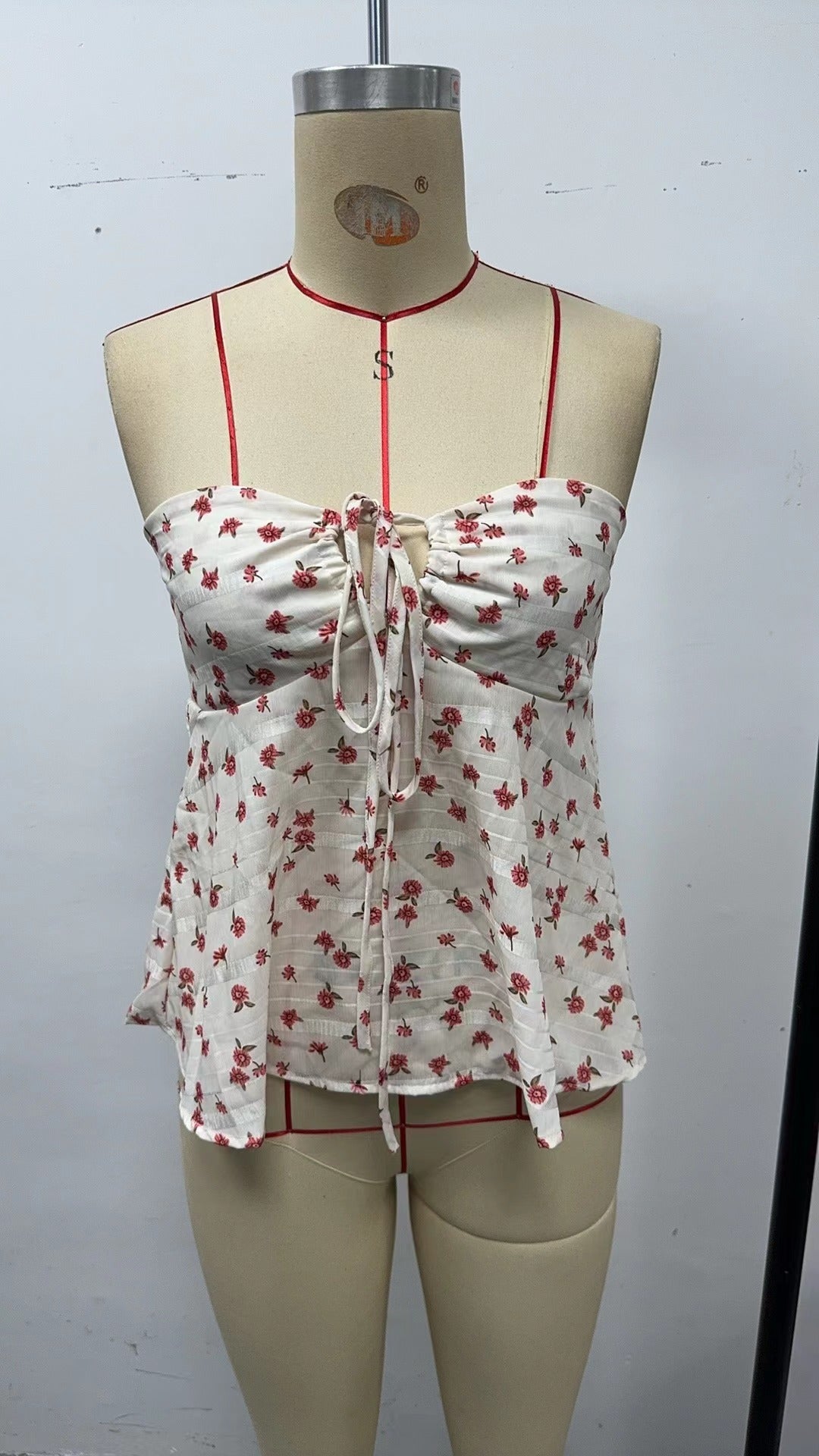 Temperament Printed Vest Lace-up Top