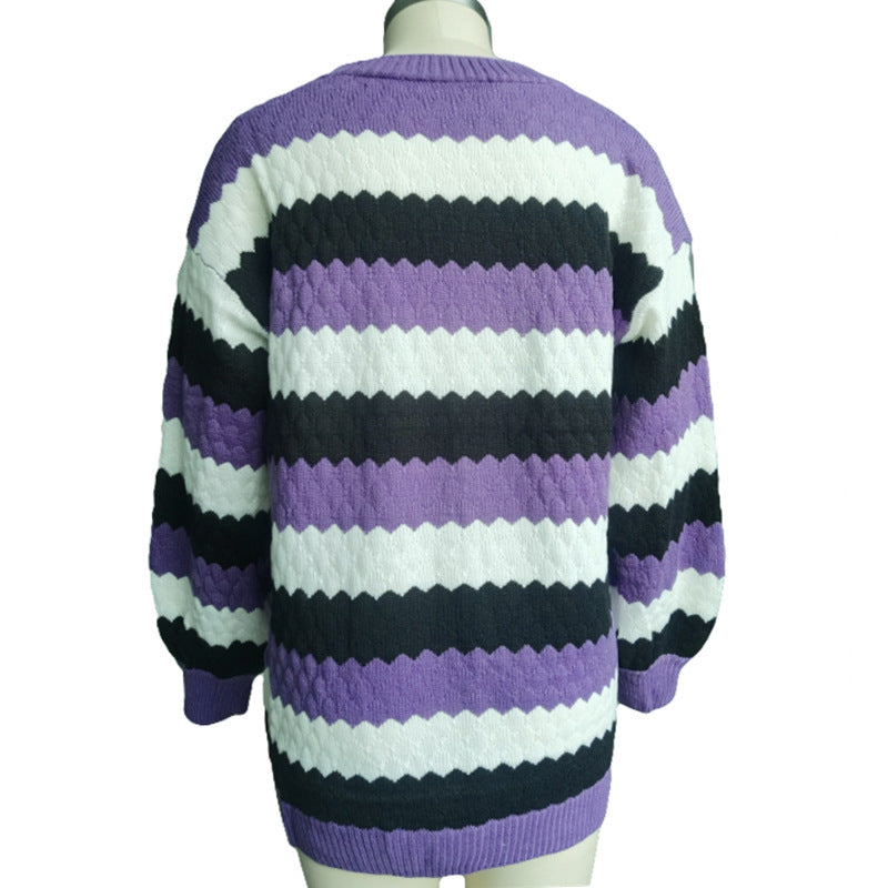 Independent Station Casual Color Matching Knitted Cardigan Sweater Spot