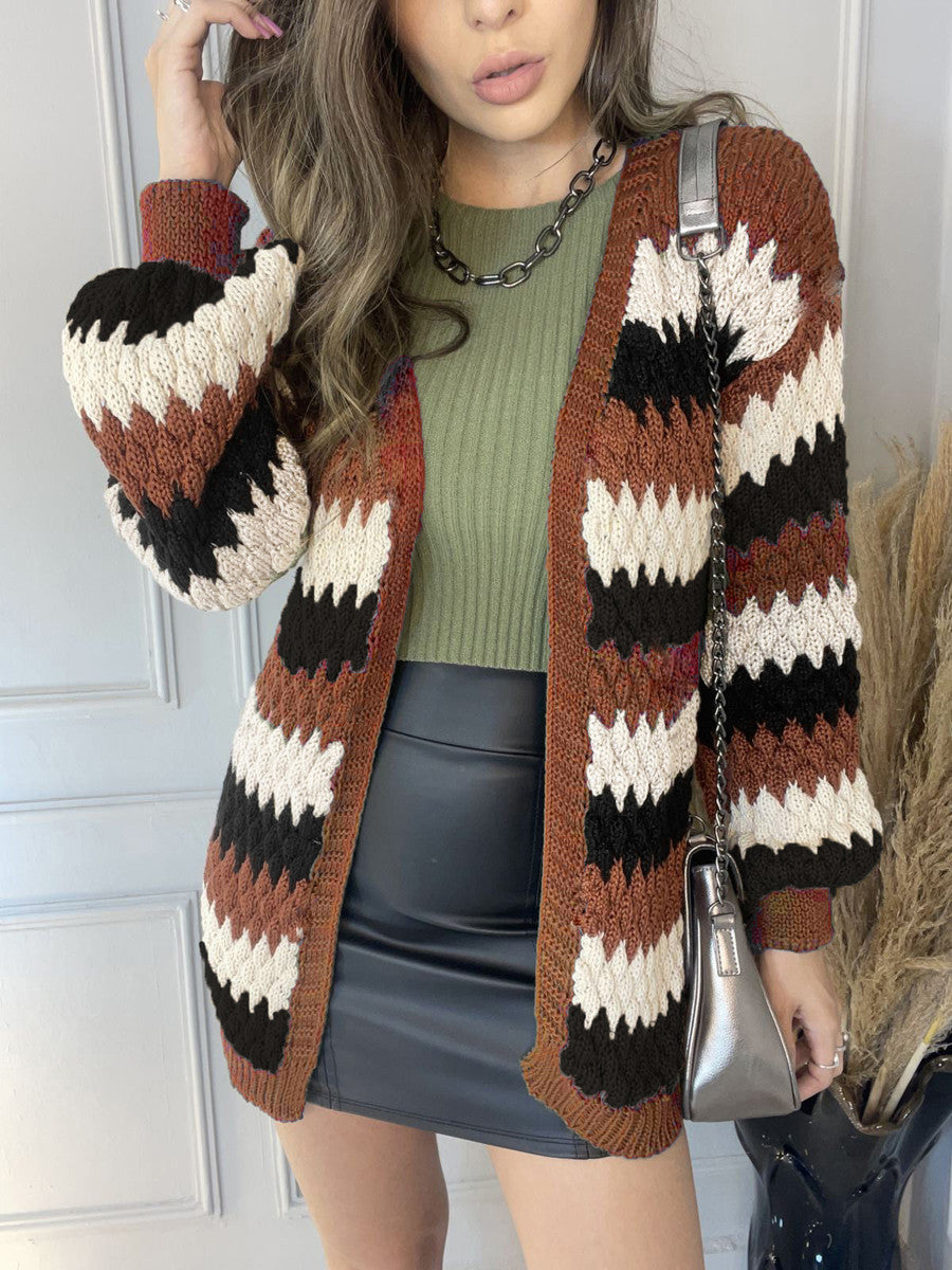 Independent Station Casual Color Matching Knitted Cardigan Sweater Spot