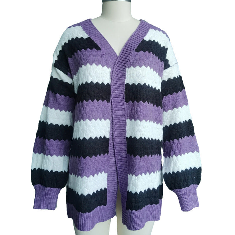 Independent Station Casual Color Matching Knitted Cardigan Sweater Spot