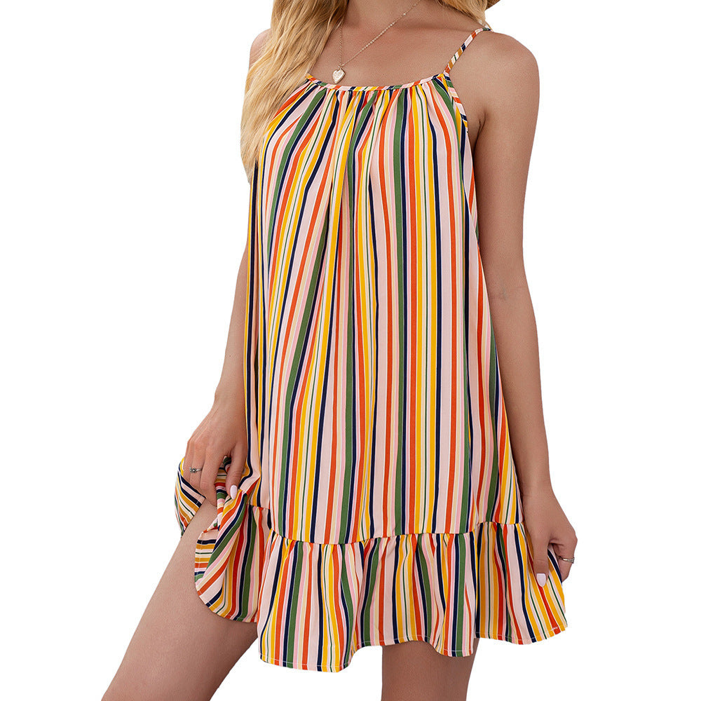 Women's Rainbow Stripe Print Slip Dress