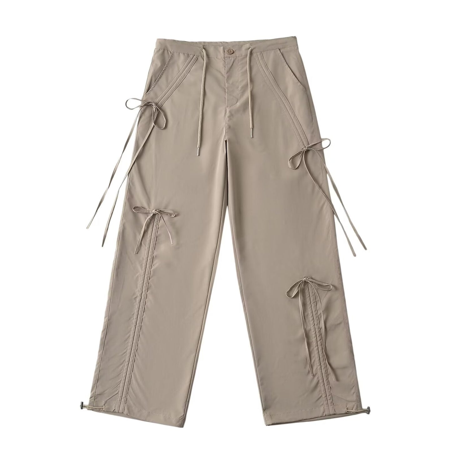 Ladies Bow Strap Overalls Drawstring
