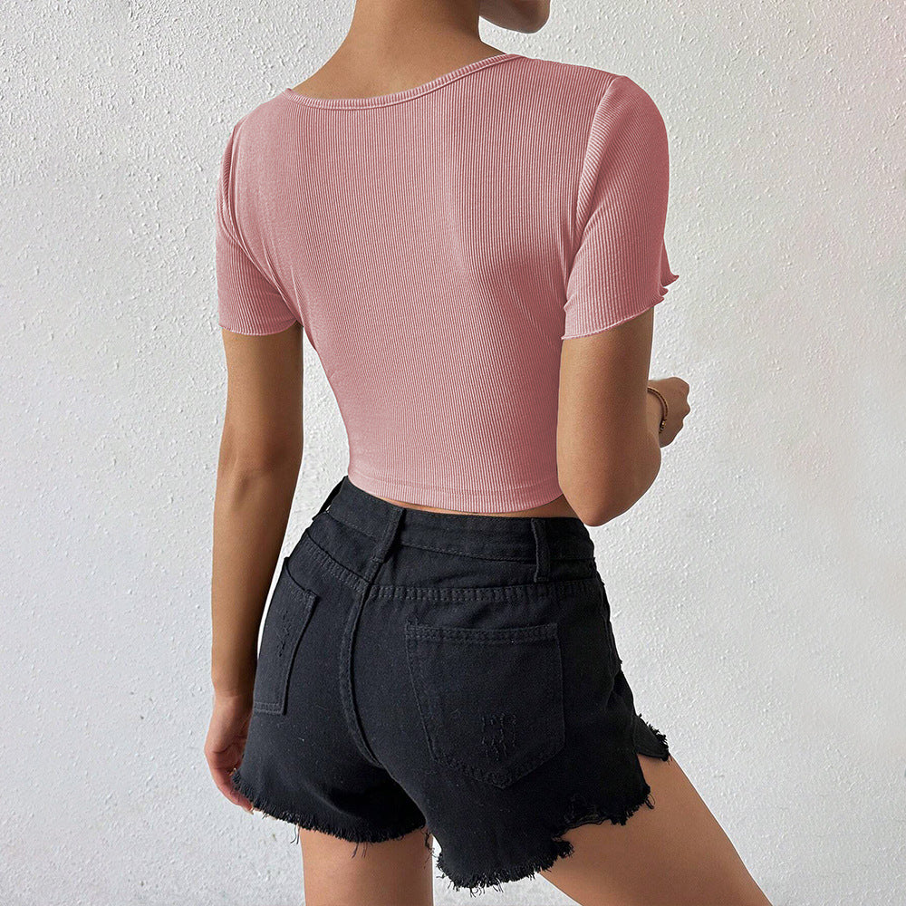 Fashion Personality Knitted Short-sleeved Shirt Women