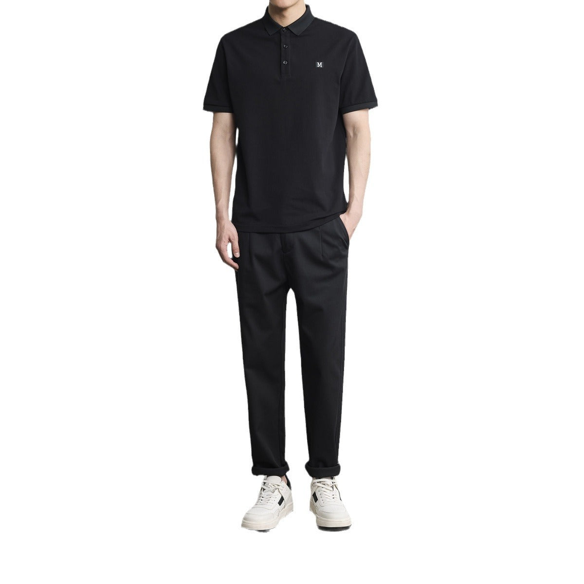 Letter Embroidered Polo Shirt Simple Lapel Men's Short Sleeve