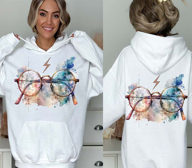 Color Glasses Casual Hooded Pocket Sweatshirt