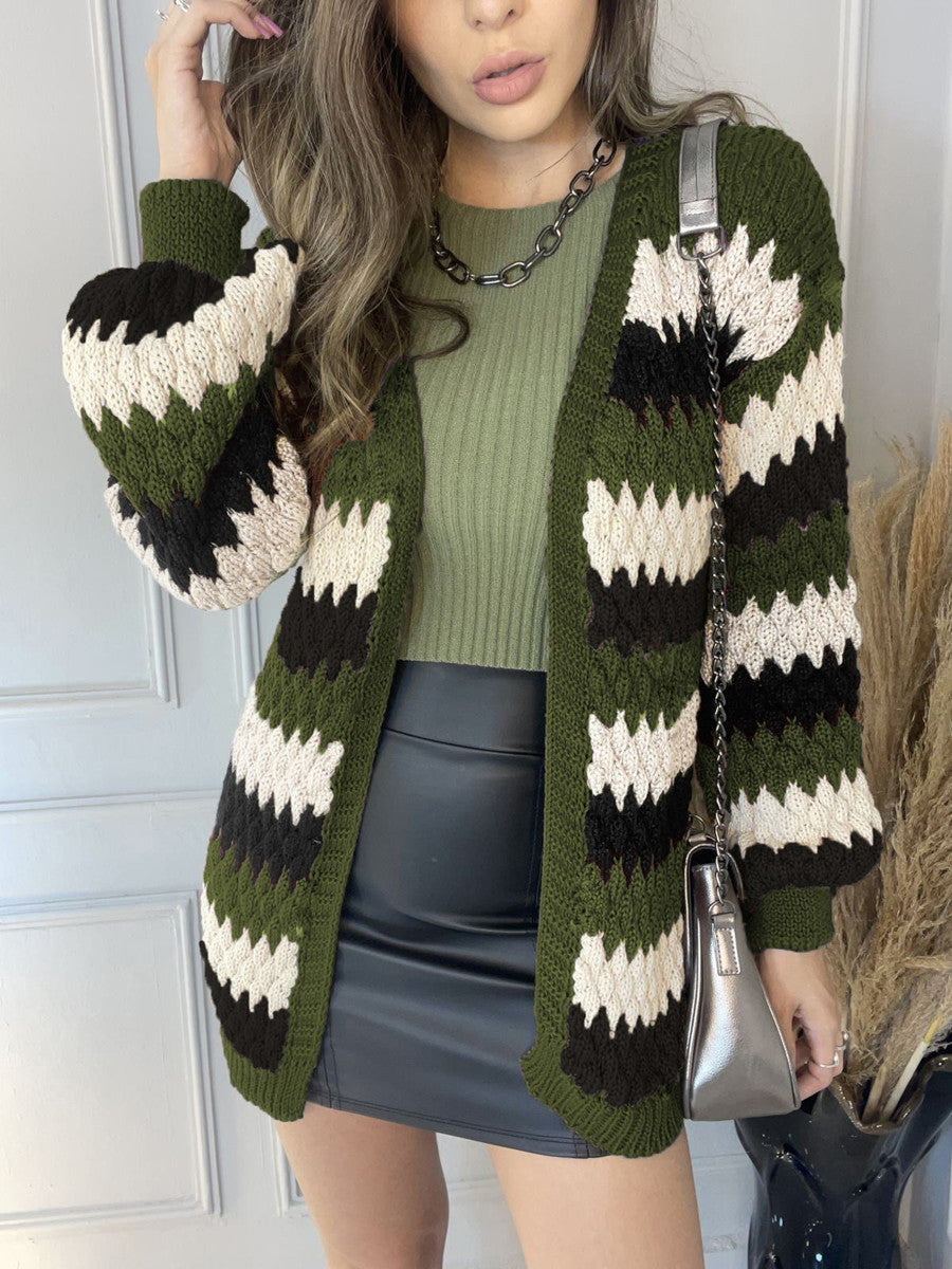 Independent Station Casual Color Matching Knitted Cardigan Sweater Spot