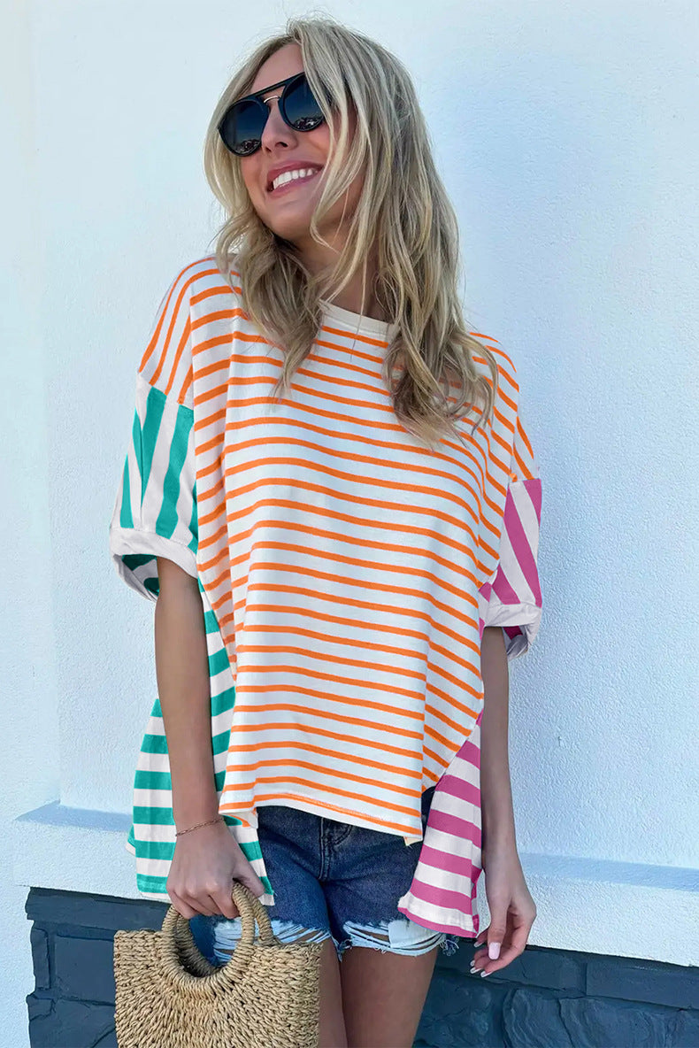 Casual Versatile Loose Slim Fit Multi-color Half-sleeve Top