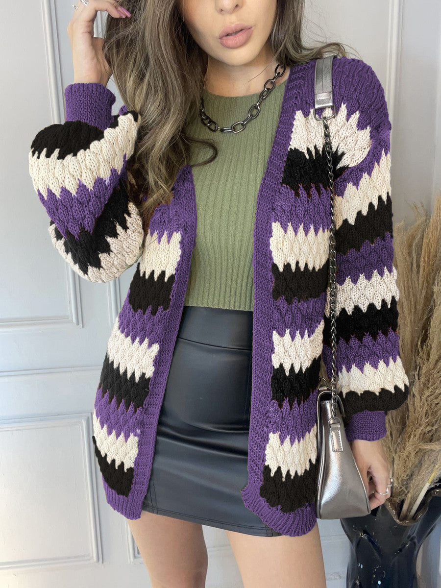 Independent Station Casual Color Matching Knitted Cardigan Sweater Spot