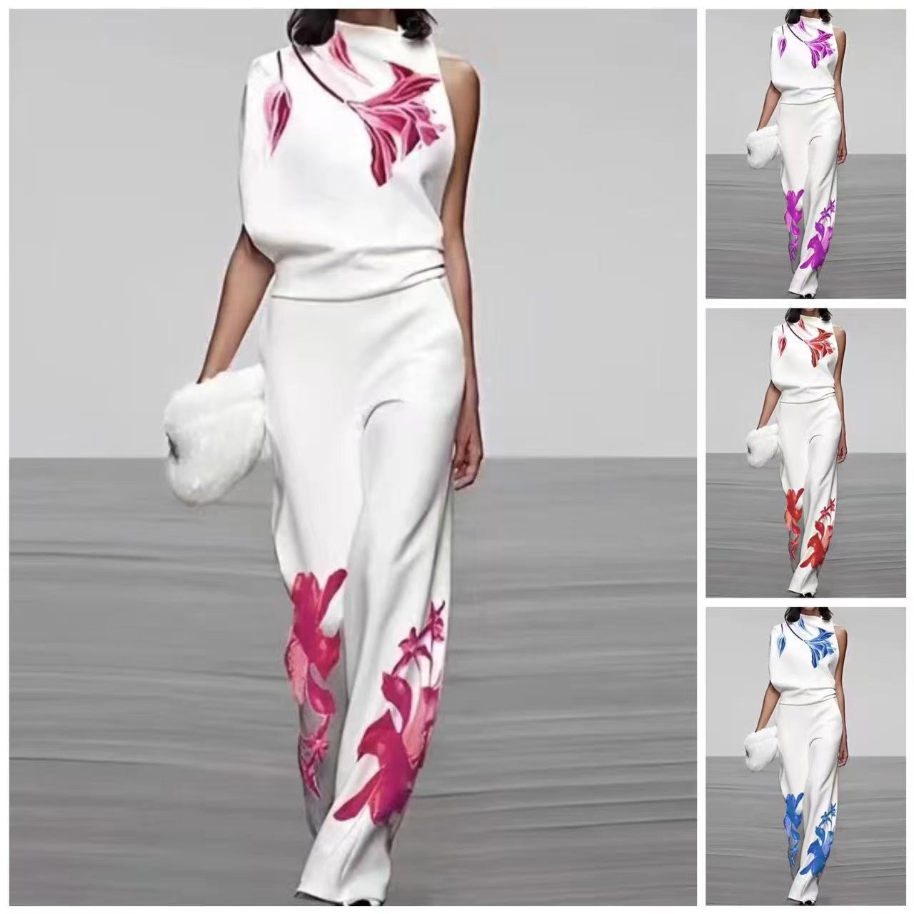 Women's New Temperament Commute Sleeveless Printed Turtleneck Fashion Suit