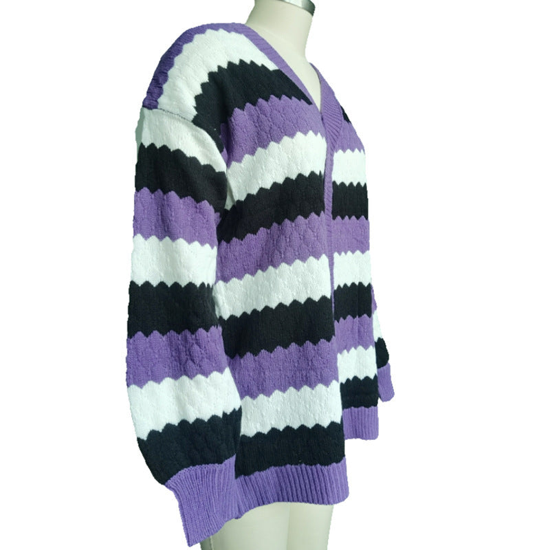 Independent Station Casual Color Matching Knitted Cardigan Sweater Spot