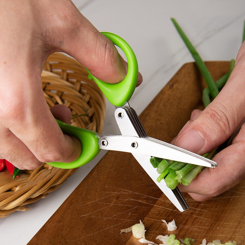 Multifunctional Multi-layer Green Onion Scissors Stainless Steel Onion Cutting Knife Herb Seaweed Spice Scissors Kitchen Scissor Kitchen Gadgets