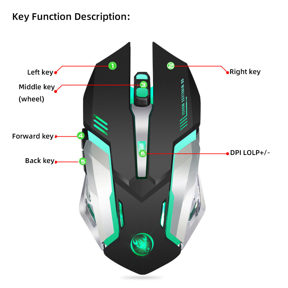 HXSJ new wireless mouse 2.4GPI gaming mouse glowing mouse