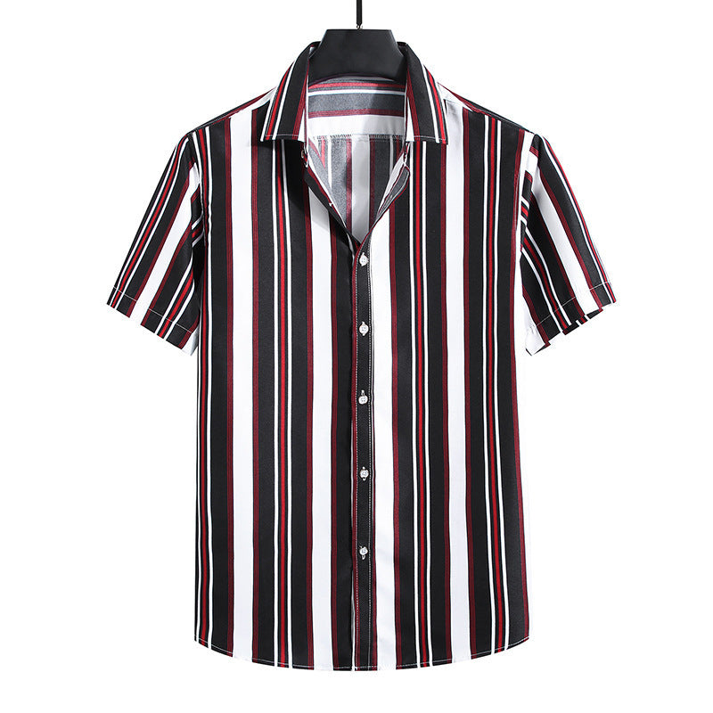 Men's Fashion Loose Striped Short Sleeve Shirt Top