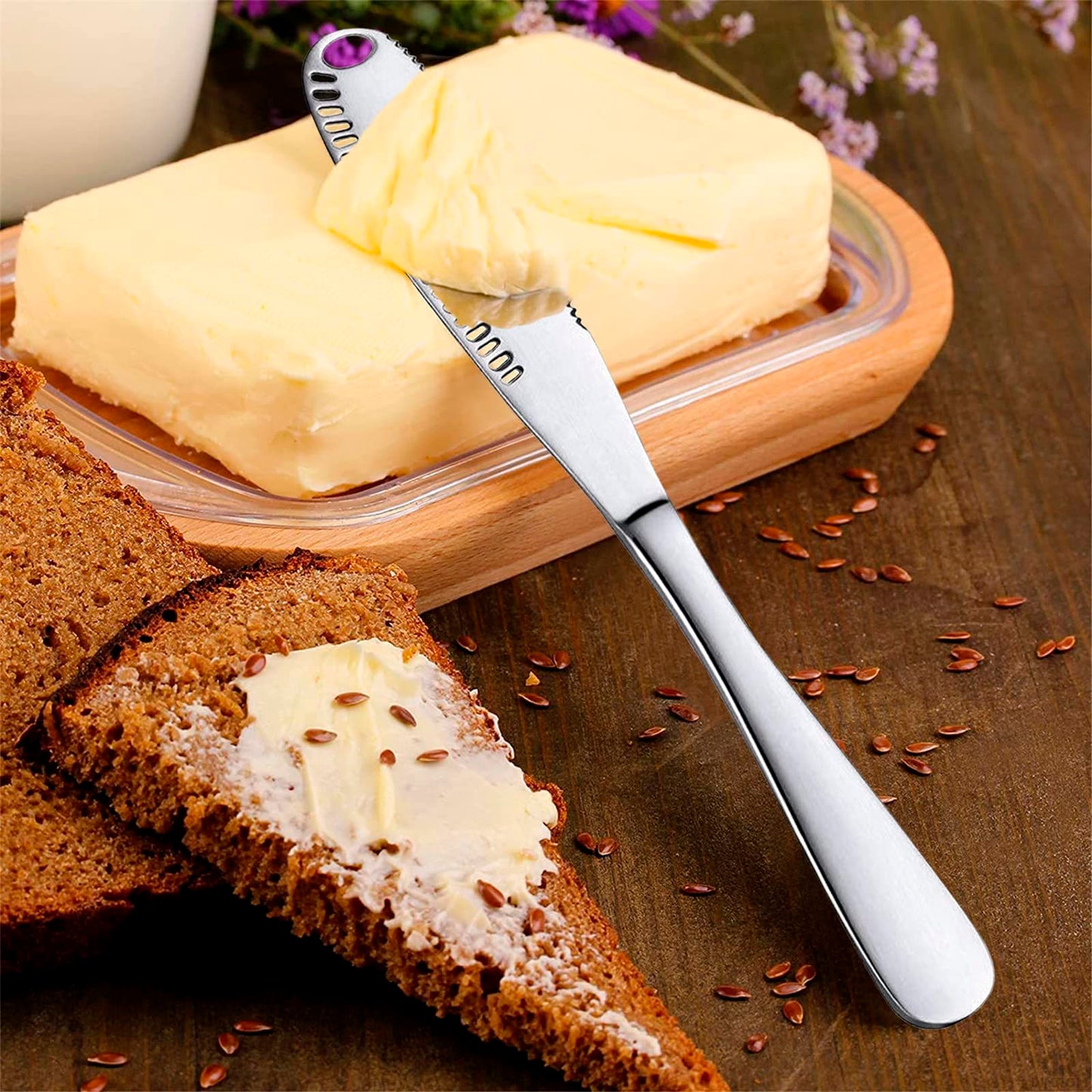 Stainless Steel Butter Spreader Knife With Handle, 3 In 1 Curler Slicer Knife, Butter Knife Spreader And Curler With Holes And Serrated Edge Cheese Knife  Kitchen Gadgets