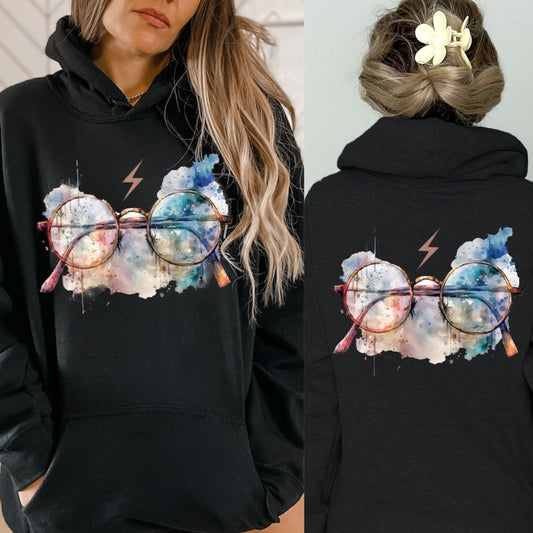 Color Glasses Casual Hooded Pocket Sweatshirt