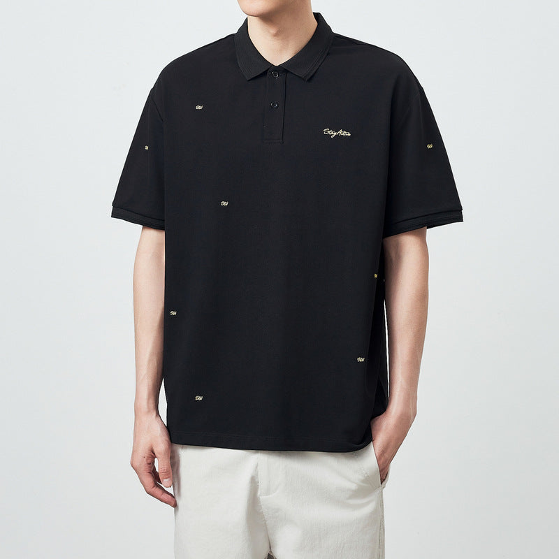 Cool Half Cardigan Short-sleeve Polo Shirt Simple Embroidery