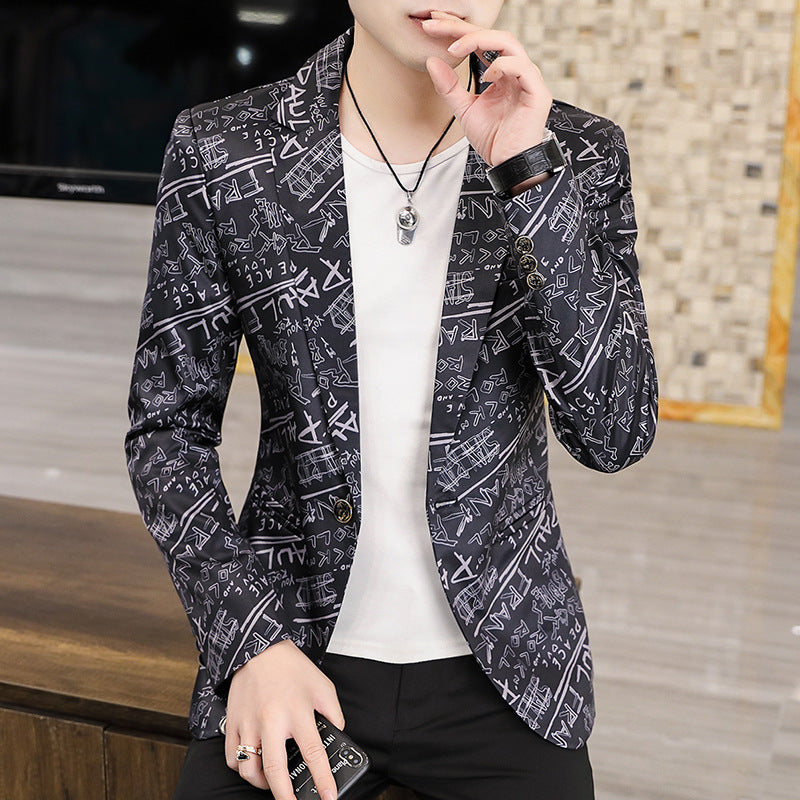 New Men's Casual Gradient Floral Suit