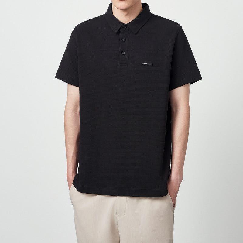 Simple Striated Short-sleeved Polo Shirt