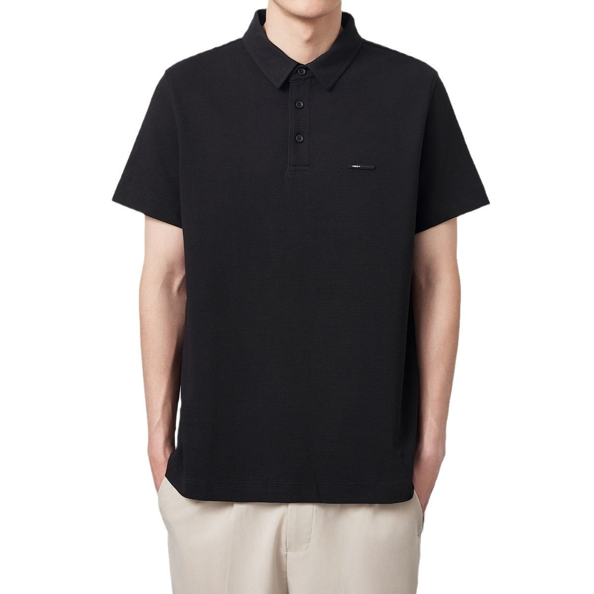 Simple Striated Short-sleeved Polo Shirt