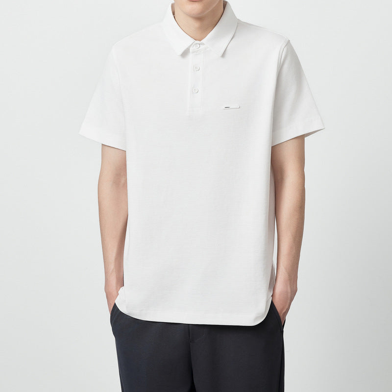 Simple Striated Short-sleeved Polo Shirt