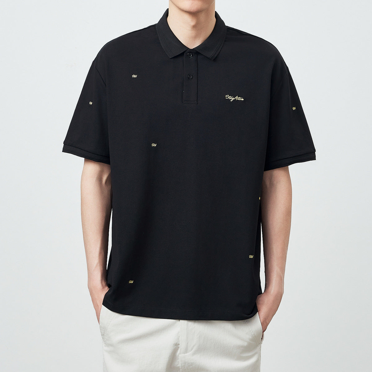 Cool Half Cardigan Short-sleeve Polo Shirt Simple Embroidery