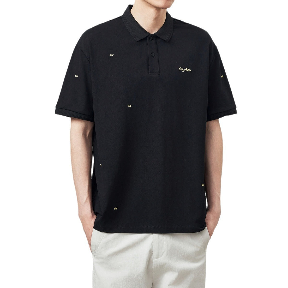 Cool Half Cardigan Short-sleeve Polo Shirt Simple Embroidery