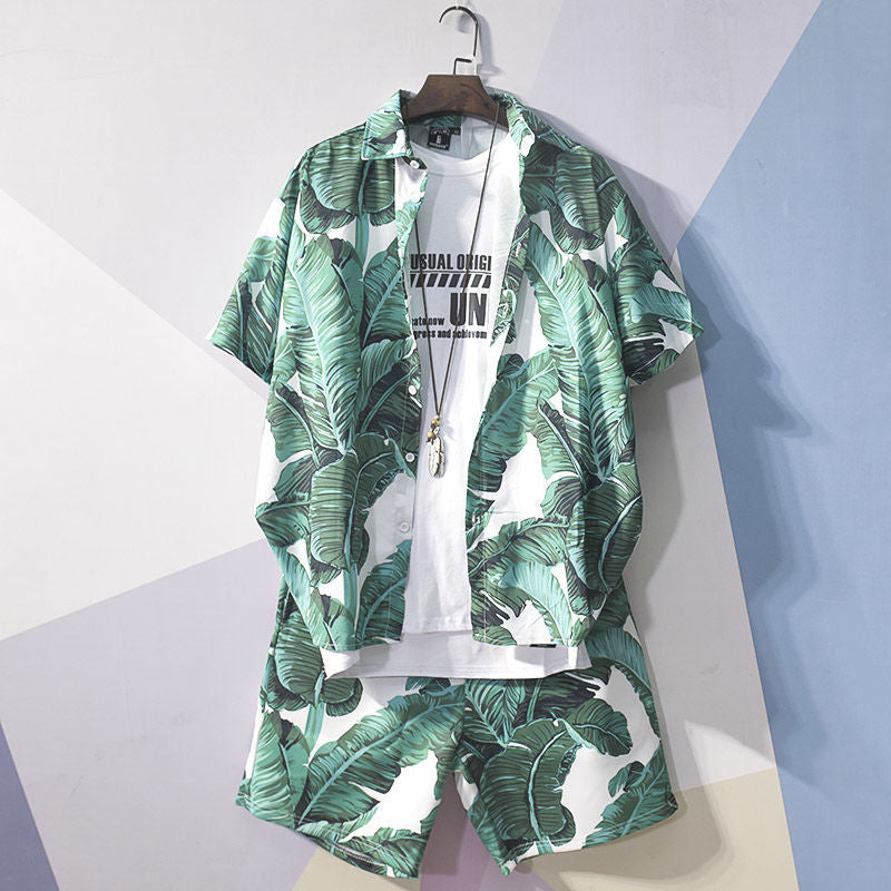 Summer Men's Shirt Top Digital Printing Short Sleeve Suit