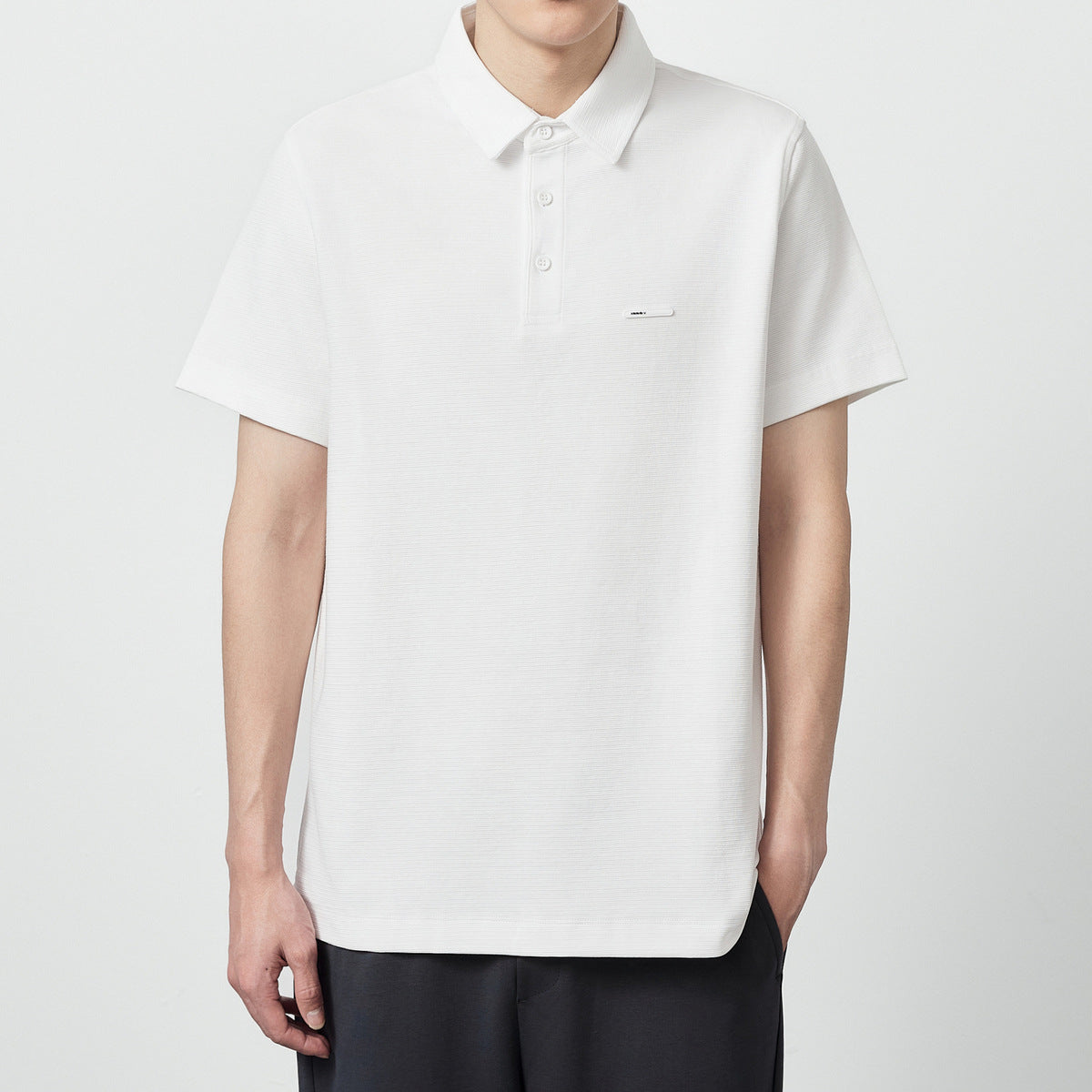 Simple Striated Short-sleeved Polo Shirt