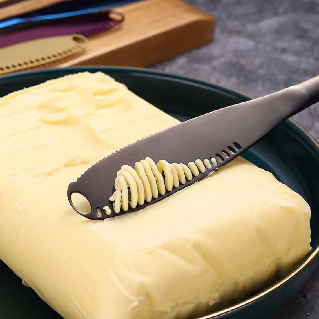 Stainless Steel Butter Spreader Knife With Handle, 3 In 1 Curler Slicer Knife, Butter Knife Spreader And Curler With Holes And Serrated Edge Cheese Knife  Kitchen Gadgets