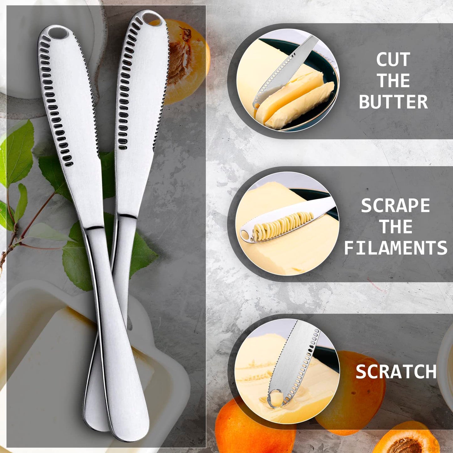 Stainless Steel Butter Spreader Knife With Handle, 3 In 1 Curler Slicer Knife, Butter Knife Spreader And Curler With Holes And Serrated Edge Cheese Knife  Kitchen Gadgets